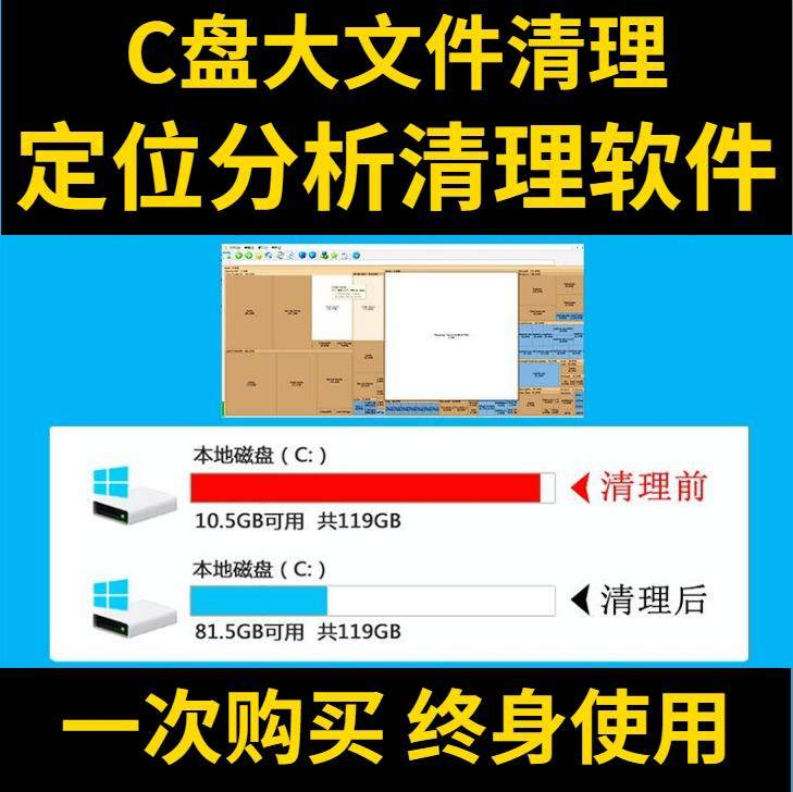 C盘清理电脑系统盘磁盘硬盘垃圾清理工具软件大文件系统软件D瘦身-三合淘宝虚拟仓