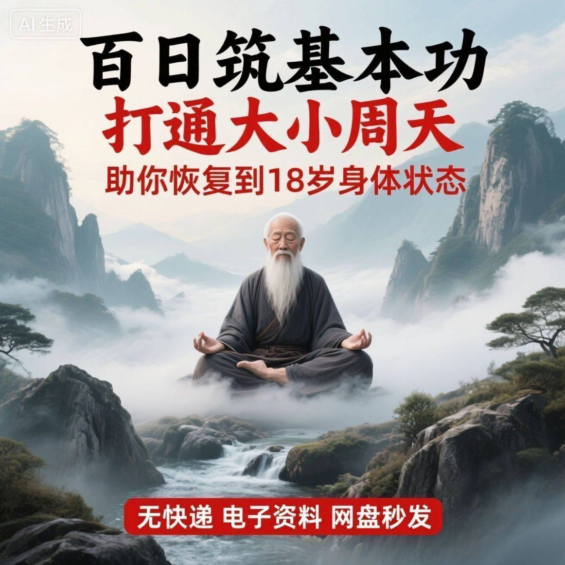百日筑基功打通大小周天电子版视频课程动功通脉秘传心法打坐讲解-三合淘宝虚拟仓