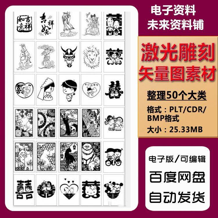 激光雕刻打刻机素材大全刻字图案模板集合plt格式CDR矢量设计文件-三合淘宝虚拟仓