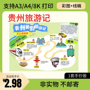 贵州旅行记手账手抄报旅游所见贵州名胜古迹假期导游图美食风景-三合淘宝虚拟仓