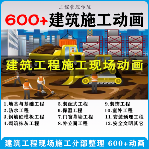 建筑施工动画一建二建现场工艺流程土建安装现场施工技术视频素材-三合淘宝虚拟仓